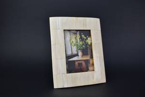 Handmade Vintage Bone and Teak Wood <b>Picture</b> <b>Frame</b> Mosaic | Retro Antique Bramante Bohemian Coastal | Cabin Western Gallery Wall - Product Image 1