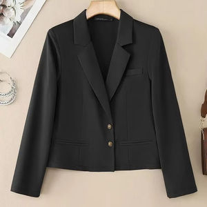 Blazer de color sólido para mujer, elegante, con solapa con muescas, manga larga, abotonado, para oficina, traje formal de negocios. - Product Image 1