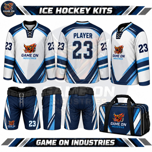 Kit complet de vêtements de sport professionnels pour équipes, comprenant maillot de hockey sur glace et pantalon de protection, avec logo personnalisé, pour la vente en gros. - Product Image 2