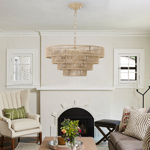 Lampadario Moderno a 4 Strati in Corda di Canapa Intrecciata, Elegante Lampada a Sospensione Boho da 20 Pollici con Attacco W1340P155976/L10194 - Product Image 6