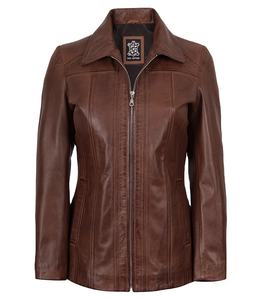 Chaqueta de Motocicleta de Cuero Genuino Marrón para Mujer, Estilo Vintage, Corte Ajustado, con Cierre, Personalizable, de Piel de Vaca Auténtica, Ecológica y Resistente al Viento - Product Image 5