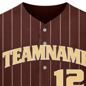 Camiseta de Béisbol Personalizada con Rayas Marrones y Diseño de Botones, Nombre del Equipo y Número del Jugador Personalizados para Ropa Deportiva Masculina - Product Image 5