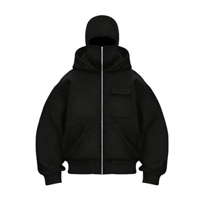 Vente en gros de sweats à capuche balaclava personnalisés avec broderie, double capuche, style ninja, double couche, demi-zip, 100% coton, hiver, grande taille, poids lourd - Product Image 3