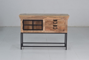 Armoire de cuisine moderne en bois massif avec support en fer et tiroirs de rangement, finition naturelle, design multifonctionnel - Product Image 5