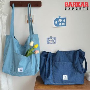Bolso de Mano de Mezclilla con Bordado de Logotipo Personalizado de Moda, Bolso Tote de Gran Capacidad con Cierre de Cremallera para Mujer - Product Image 1