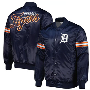 Chaqueta Varsity Azul Marino Personalizada para Hombre, Chaqueta Bomber con Ribete Naranja en Contraste, Uniforme de Béisbol Letterman al por Mayor, Ropa Deportiva - Product Image 1