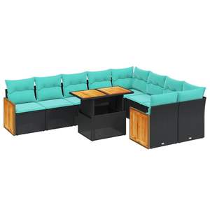 Juego de sofás de patio de ratán sintético negro de 10 piezas con cojines, conjuntos de jardín - Product Image 2