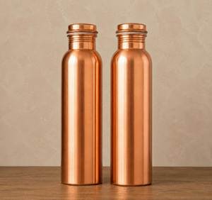 Bouteille d'eau en cuivre pur 100% écologique faite à la main avec couvercle, design traditionnel, portable pour les voyages, l'usage quotidien, la rentrée scolaire, le bureau - Product Image 2