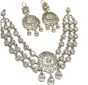 Dazzling Premium Quality Brass Gold Plated Moissanite Necklace <b>Set</b> with Earrings for Wedding and <b>Gift</b> Collection for <b>Women</b> - Product Image 2