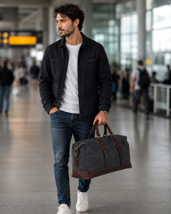 Bolsa de Viaje de Lona India con Asa de Cuero Genuino, Cierre de Cremallera, Poliéster, Extra Grande, Duradera, de Alta Calidad para Hombre - Product Image 1