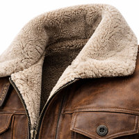 Herren Braune Leder-Aviatorjacke mit Lammfellkragen Reißverschluss Übergröße Winter Biker-Stil