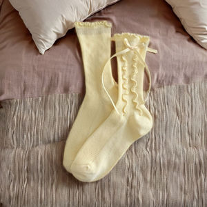 Calcetines de Mujer a Cuadros con Logotipo Personalizado al por Mayor, 100% Algodón, Tejidos, Bonitos, con Encaje, para Pilates, Yoga, Antideslizantes, Transpirables, para Uso Diario - Product Image 4