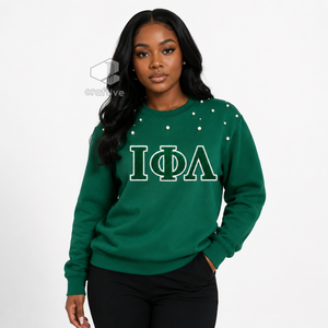 Sweat-shirt pour femme Iota Phi Lambda orné de perles, lettres grecques brodées, col rond, manches longues, pull décontracté pour sororité - Product Image 5