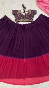 ชุดเลเฮนกาโชลีผ้าจอร์เจตต์แบบดั้งเดิม พร้อมเสื้อไหมไทย ผ้าคลุมไหล่แบบเน็ต สไตล์บอลลีวูด ความยาวระดับพื้น เหมาะสำหรับงานปาร์ตี้ ให้ลุคเหนือกาลเวลา - Product Image 6