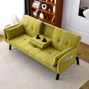 Divano Letto Multifunzionale in Cotone e Lino da 70 Pollici con Design Pieghevole, Portabicchieri e Vano Laterale per Trasformare Istantaneamente il Soggiorno - Product Image 1