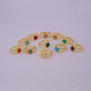 Bague en plaqué or faite à la main en cornaline naturelle Set de pinces de serrage de style bohème Bagues empilables en pierre ronde - Product Image 6