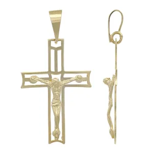 Colgante de Cruz Religiosa con Crucifijo de Jesús en Oro Amarillo de 14k, 2.4 gramos - Product Image 3