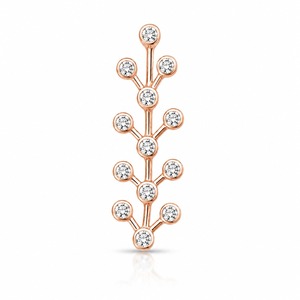 Pendientes de Oro Rosa con Diamantes, Corte Brillante Redondo, Engaste en Bisel, Forma de Planta, Minimalistas, para Uso Diario de Mujer - Product Image 3