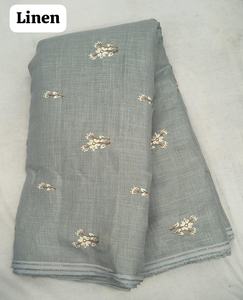Tela de lino y algodón pura de alta calidad, mezcla de lino natural y algodón con intrincado trabajo de hilo – Sostenible - Product Image 2