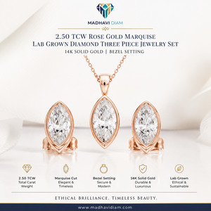 Ensemble de bijoux de luxe en diamants de laboratoire 2,50 TCW, trois pièces, coupe marquise, collier et boucles d'oreilles en or rose massif 14 carats - Product Image 2