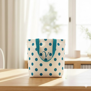<b>Light</b> <b>Blue</b> Polka Dot Canvas Jute Tote Bag Reusable Eco Friendly Shopping Carry Stylish Daily Use Market Style R.<b>D</b> Bag House - Product Image 2