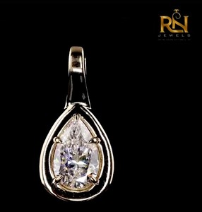 Pendentif solitaire en diamant de laboratoire taille poire 3 carats, serti clos, or massif 9K 14K 18K, couleur DEF, clarté VVS2, bijoux fins personnalisés - Product Image 6