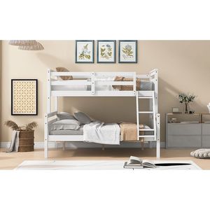 Letto a castello bianco con letto singolo sopra e letto matrimoniale, con scaletta e ringhiera di sicurezza per camera da letto - Product Image 5