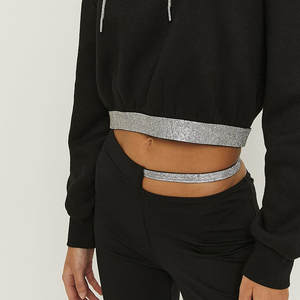 <b>Women's</b> Hooded Sweatshirt Set Solid Color Loose Fit Full Length Knitted Casual Flared Pants Cropped Hooded Sweatshirt - Product Image 5