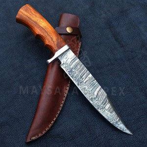 Cuchillo Bowie de Acero de Damasco Hecho a Mano con Funda de Cuero, Hoja de Espesor Completo, Cuchillo de Caza Personalizado, Hoja Afilada para Supervivencia y Camping - Product Image 2