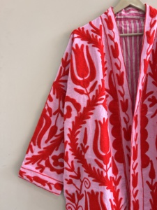 Chaqueta Kimono Suzani Bordada a Mano en Algodón, Abrigo Largo Tipo Duster, Kimono para Mujer, Bata de Dormir - Product Image 5