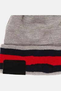 SPLENDID APPAREL Unisex Adults Knitted <b>Beanie</b> Hat 100% Acrylic Striped Ribbed Design Gray <b>Navy</b> Pom Pom Casual Winter Warm Hat - Product Image 6
