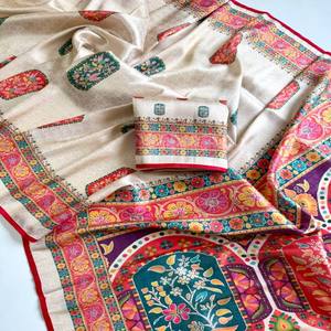 VASTRA COTTAGE Saree de Seda Jacquard Suave con Tejido Zari Integral, Estampado Digital de Pashmina y Blusa de Estilo Elegante - Product Image 2