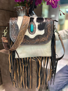 กระเป๋าหนังประดับหินสีเทอร์ควอยส์งานทำมือสไตล์ตะวันตกแบบใหม่ - Product Image 4