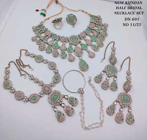 Luxury <b>Ruby</b> Red Kundan Half Bridal <b>Necklace</b> Set with Maang Tikka Earrings Hathphool Nath Ring Wedding Jewelry Collection Set - Product Image 4