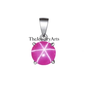 6 Ray <b>Ruby</b> Star Gemstone Pendant Pink Silver Plated Trendy <b>Necklace</b> for Women Gift for Her - Product Image 1