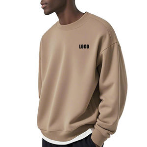 Custom Logo Embroidery Cotton <b>Thick</b> Pullover Blank Oversized Drop Shoulder 430g Heavyweight Crew Neck Unisex Sweatshirt - Product Image 2