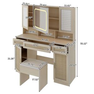 Large LED Lighted Mirror Makeup Vanity Table Set with 2 DIY Pegboards 5 Hooks Charging Station - Product Image 1