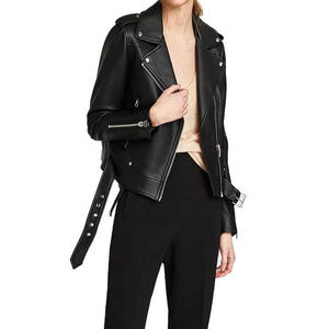 Veste en cuir noir pour homme, col rabattu, fermeture éclair, style motard - Product Image 2
