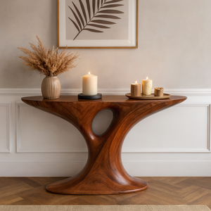 Mesa Consola Escultural de Madera Sólida Natural con Diseño Ondulado, Mueble Moderno y Orgánico para Entrada, Mueble Curvo Orgánico para Recibidor - Product Image 4