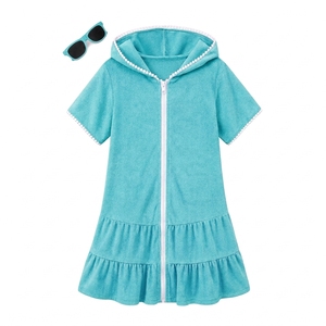 Vestido de Playa Personalizado para Niñas con Capucha, 100% Poliéster, Bonito, de Manga Corta, con Cremallera Frontal y Dobladillo con Volantes, para Piscina, con Logotipo, Proveedor - Product Image 1