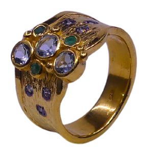 Wedding Wear 925 Sterling <b>Silver</b> Gold Plated Jewelry Blue Topaz <b>Emerald</b> Gemstone Women Wear Classic <b>Ring</b> - Product Image 1