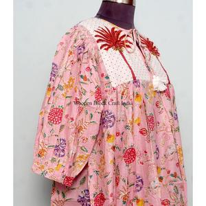 Robe Midi Bohème Moulante en Coton Imprimé Floral Numérique de Luxe à Col en V et Manches Longues pour Femme, Écologique, Lavable, Nettoyage à Sec - Product Image 5