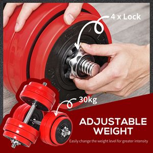Set di manubri e bilancieri regolabili 2-in-1 da 30 kg per palestra domestica, con piastre e barra, pesi liberi per allenamento di forza e muscoli - Product Image 5