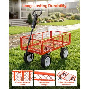 Carrello da Giardinaggio in Acciaio Resistente da 400 kg con Pneumatici da 10 Pollici e Sgabello Regolabile per Giardinaggio all'Aperto - Product Image 3