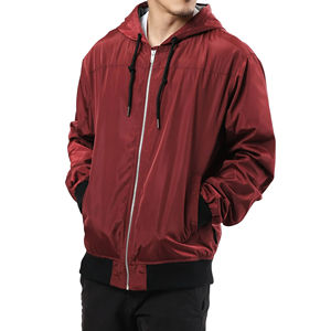 <b>Men</b> Hooded Bomber <b>Jacket</b> Solid Color Zipper Closure Windproof Casual Autumn Polyester Outerwear Regular Fit - Product Image 1