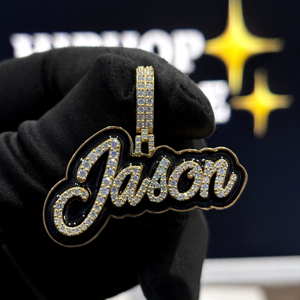 Collar Personalizado con Nombre en Letras Esmaltadas en Negro, Plata de Ley 925, Moissanita VVS, Estilo Hip Hop, Unisex, para Regalo - Product Image 1