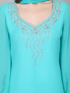 Traje Sharara de 3 piezas para mujer, diseño de moda, con mangas acampanadas, adornos con cuentas y lentejuelas, colección premium. - Product Image 5