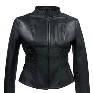 Women's Genuine <b>Leather</b> Motorcycle <b>Jacket</b> Black Stand Collar Full Sleeve Zipper Closure Autumn Style - Product Image 1