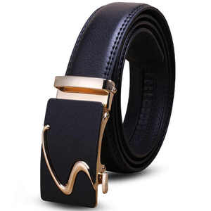 Ceinture automatique en cuir véritable noir, boucle géométrique solide en cuir de vachette, moulage monobloc formel, durable, largeur 1 3/8 pouces - Product Image 3