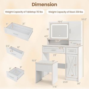 <b>Makeup</b> <b>Vanity</b> Desk with Mirror and Lights Dressing Table and Stool Set - Product Image 2